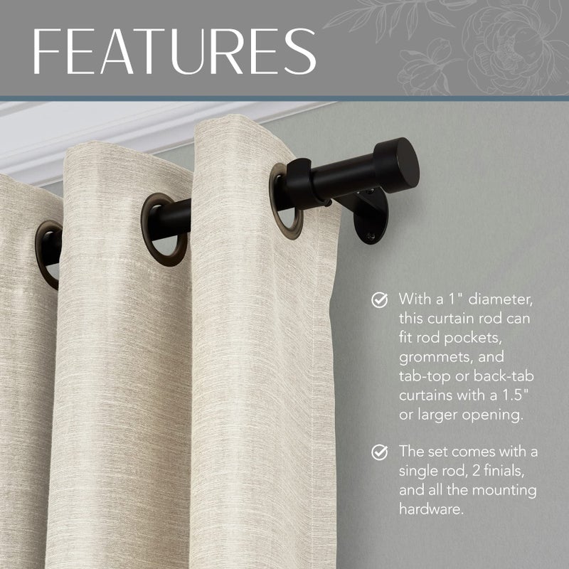 Elrene Home Fashions Serena Single Curtain Rod for Curtains and Drapery with Contemporary Cap Finials, 1-Inch Diameter, 86" - 120" Adjustable Rod, Antique Black - Image 3